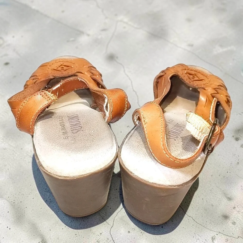 VTG GH Bass Sunjun 8.5 Wedge Sandals  Woven Leather Ankle Strap Womens 90s Boho